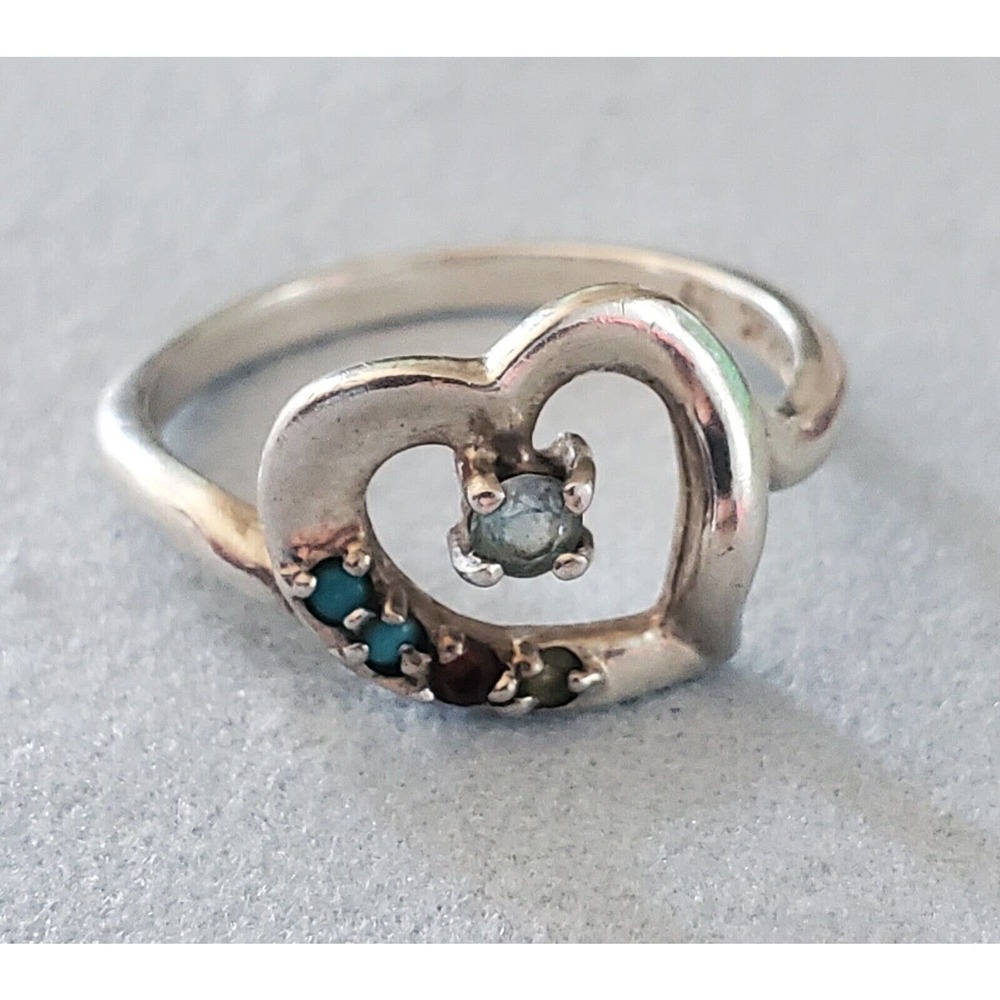 925 Sterling Silver Heart Multi Gemstone Ring Size 9